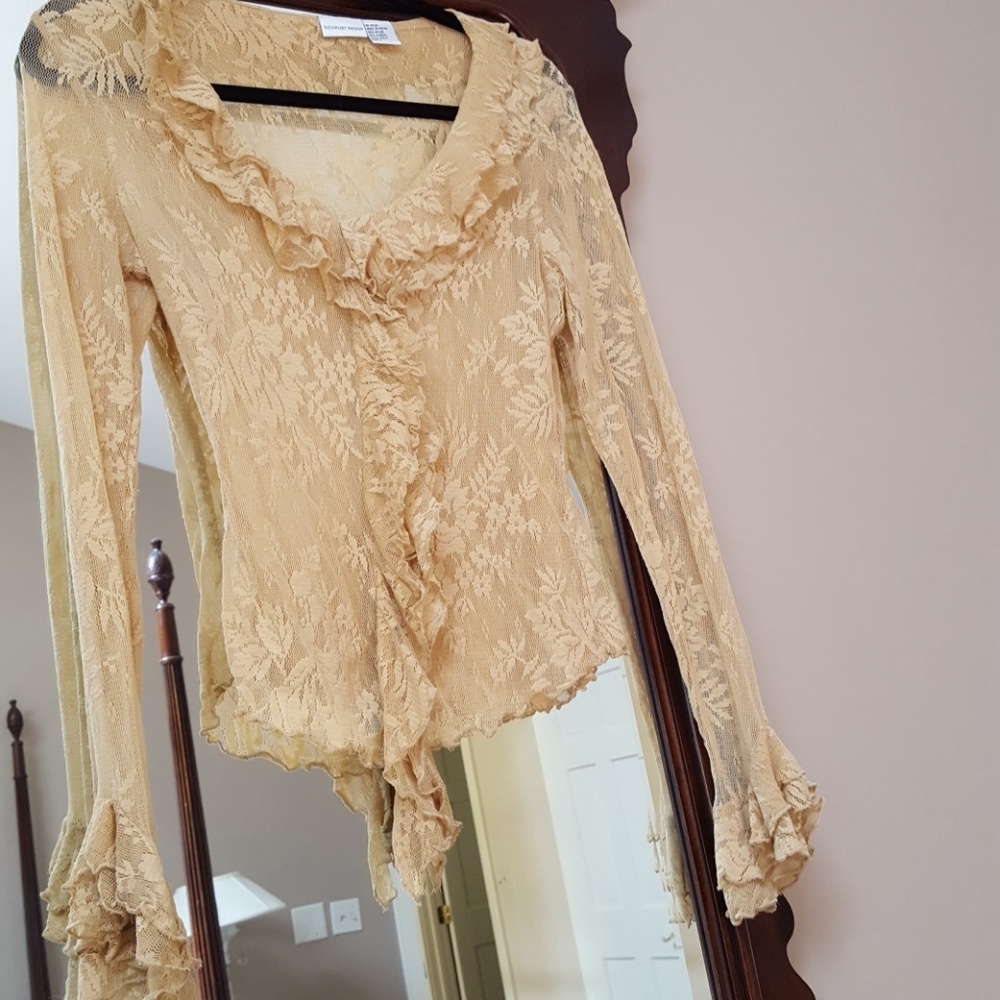 Gold ruffled lace blouse
